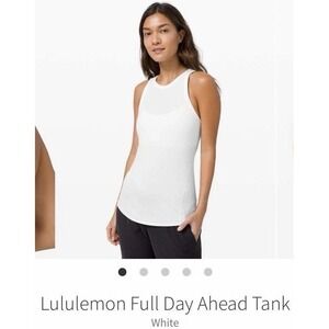 🍋 EUC Lululemon Full Day Ahead Tank Top 8 Women WHITE Scoop Racerback Ribbed 58